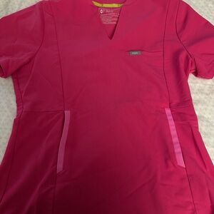 Figs Hot Pink V-Neck Scrub Top